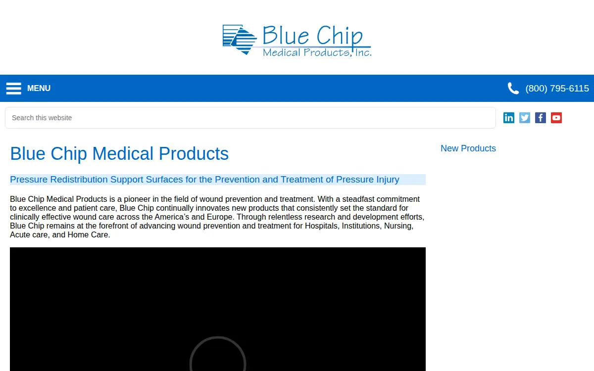 Homepage of Blue Chip Medical Products, INC.