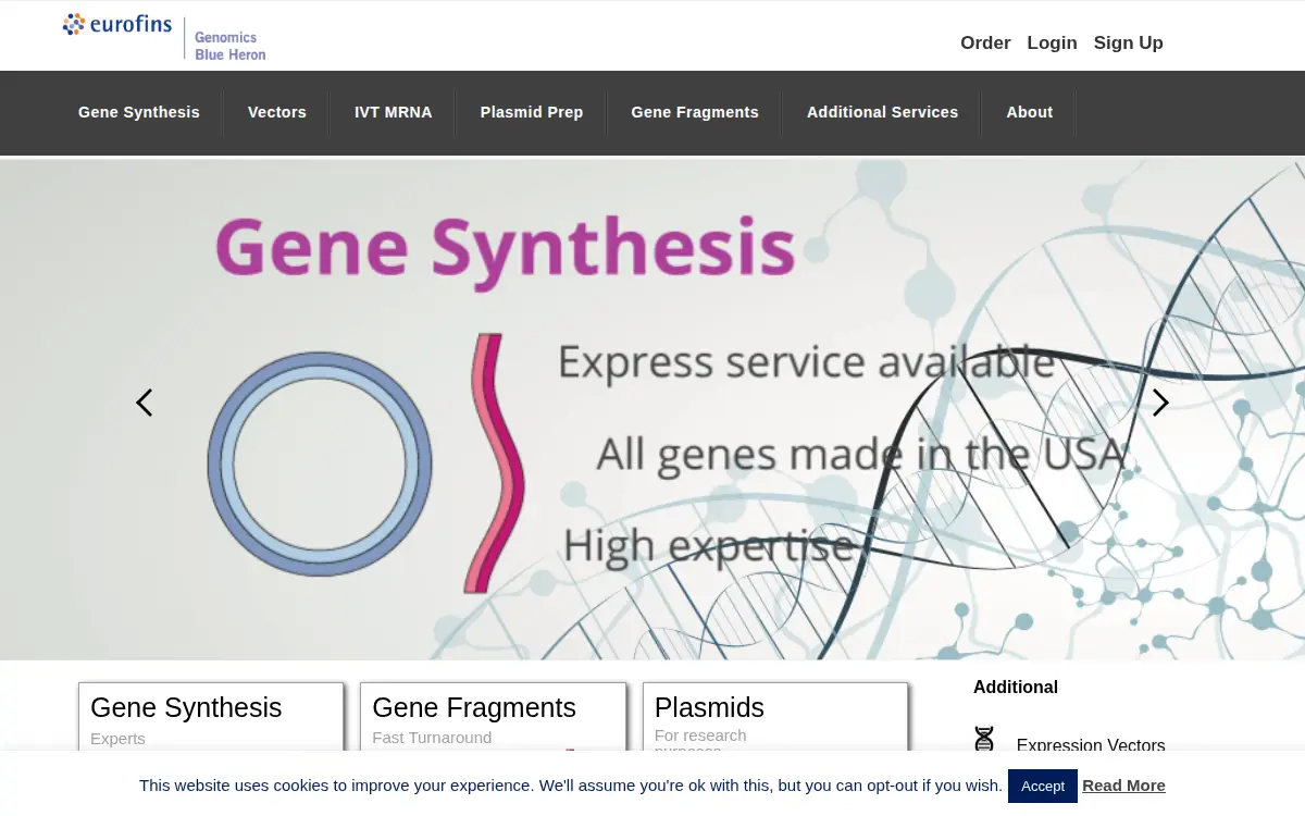 Homepage of Eurofins Genomics Blue Heron LLC