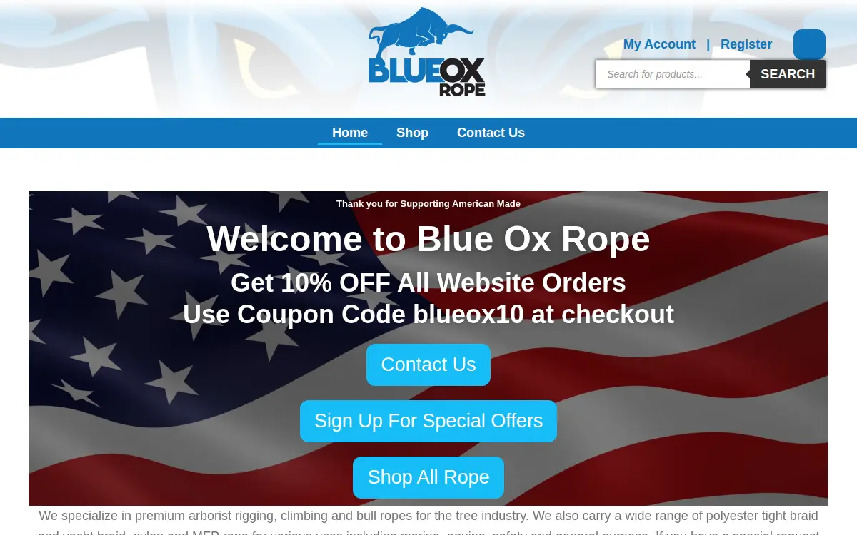 Homepage of Blue Ox Rope LLC