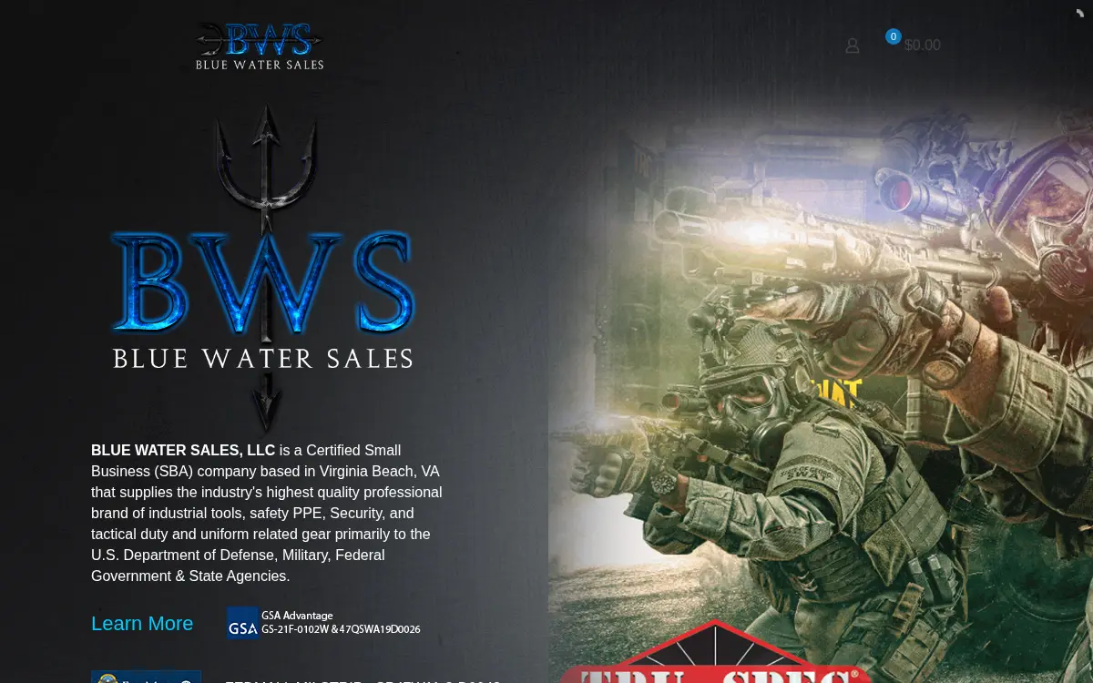 Homepage of Blue Water Sales LLC