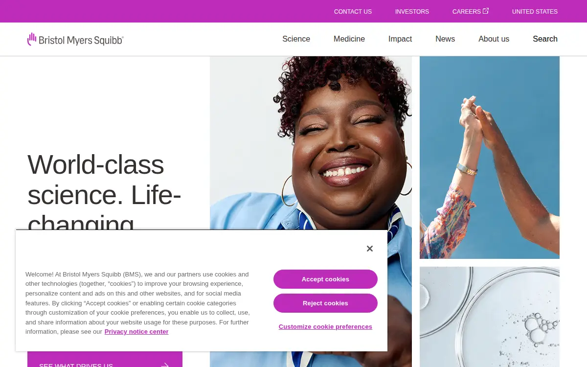Homepage of Bristol-myers Squibb Company