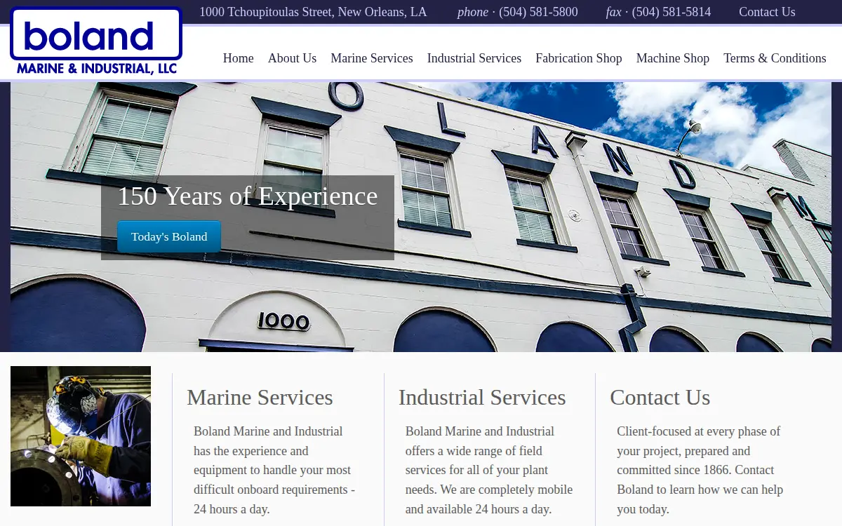 Homepage of Boland Marine & Industrial LLC