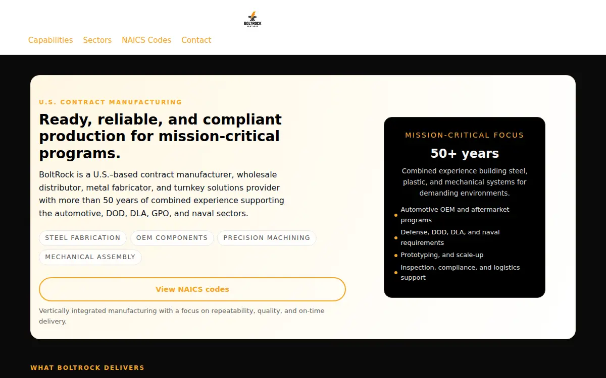 Homepage of Boltrock Ventures LLC