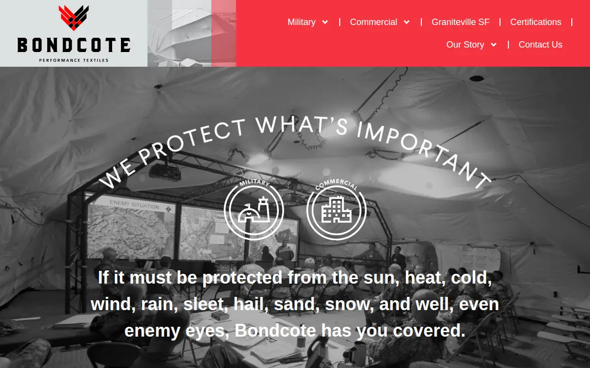 Homepage of Bondcote Performance Textiles, INC