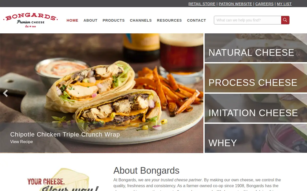 Homepage of Bongards Creameries