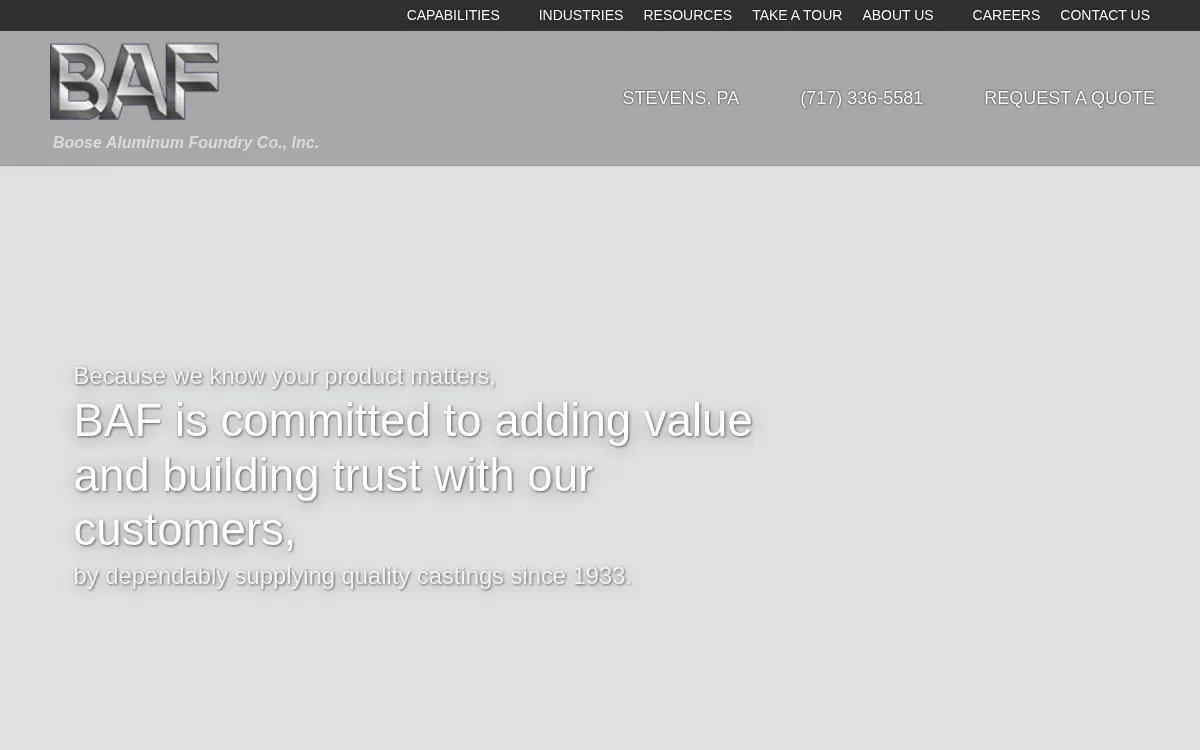 Homepage of Boose Aluminum Foundry CO INC