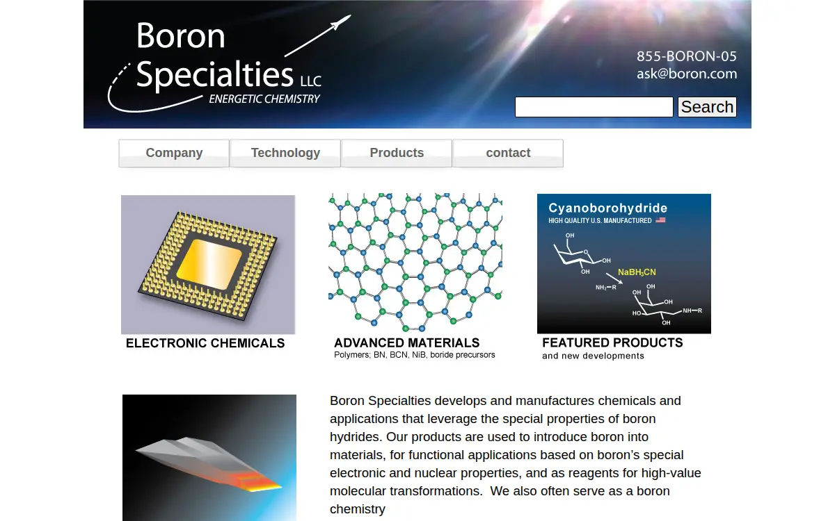 Homepage of Boron Specialties LLC