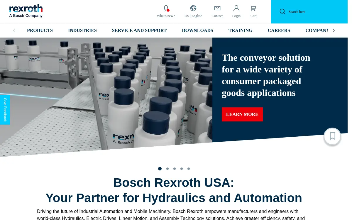 Homepage of Bosch Rexroth Corporation