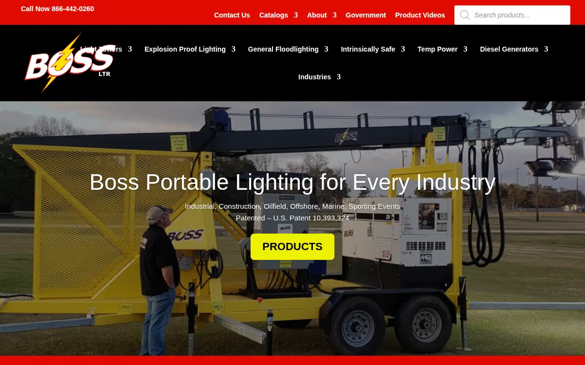 Homepage of Boss Light Tower Rentals LLC