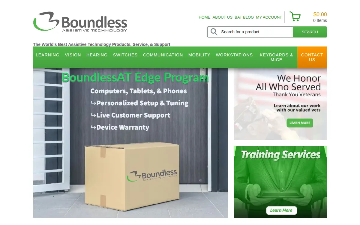 Homepage of Boundless Assistive Technology LLC