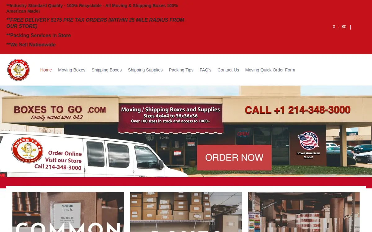 Homepage of Pn Enterprises LLC Dba Boxes to Go(www.boxestogo.com)