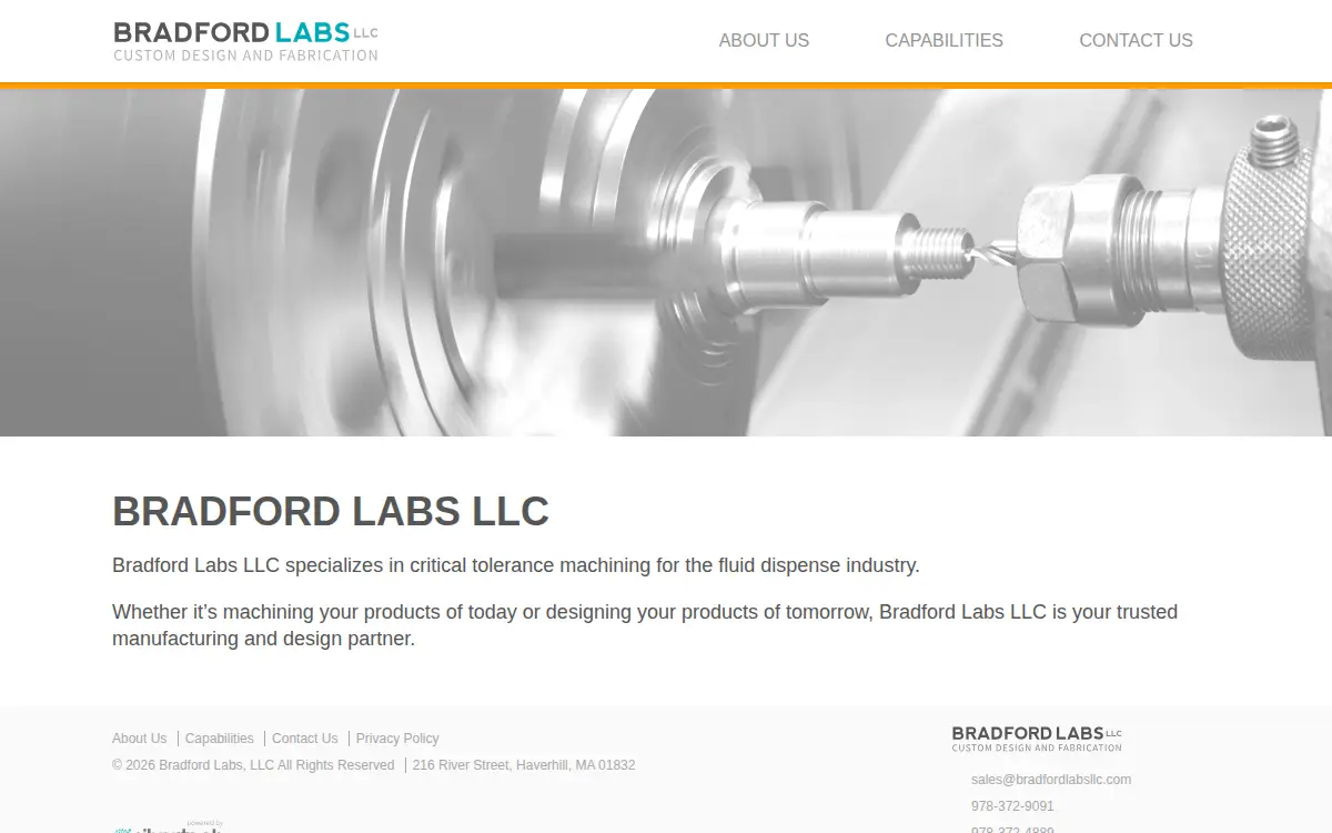 Homepage of Bradford Labs, LLC
