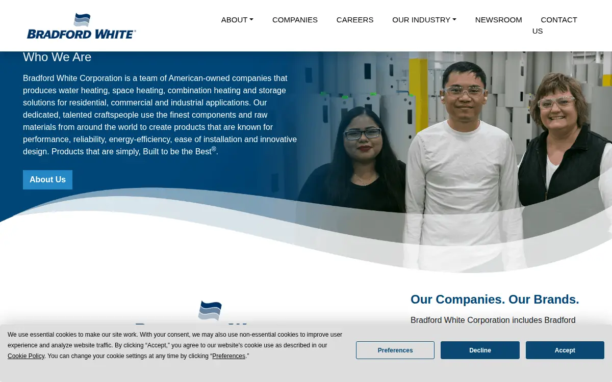 Homepage of Bradford-white Corporation
