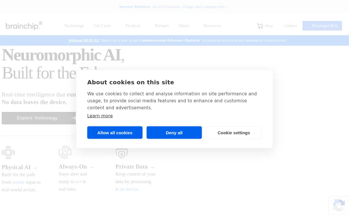 Homepage of Brainchip, INC