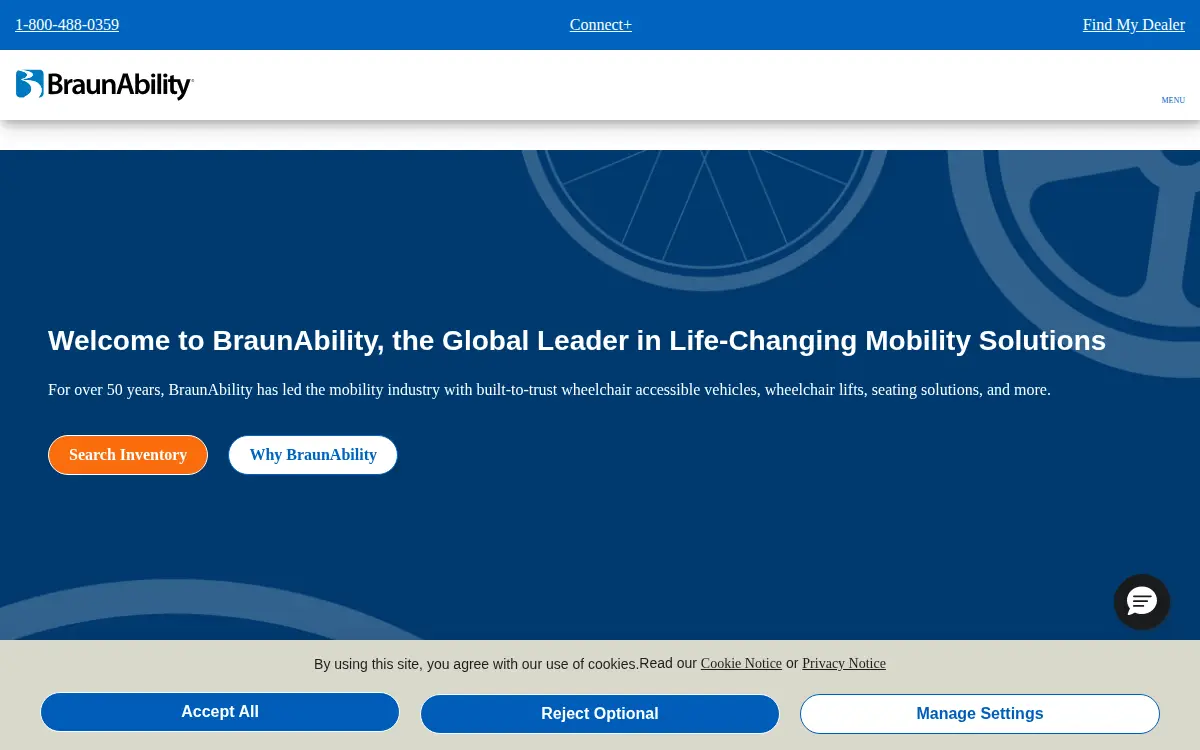 Homepage of Braun Corporation, the