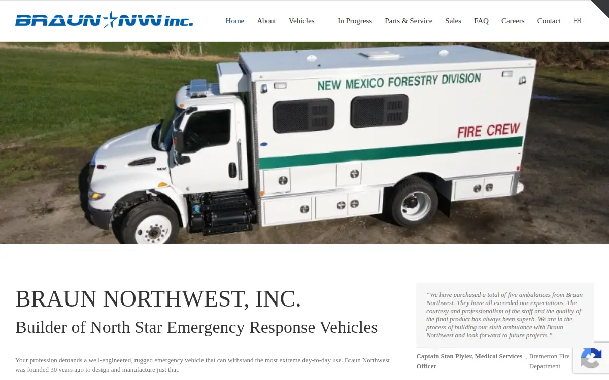 Homepage of Braun Northwest, INC.