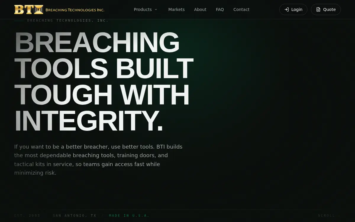 Homepage of Breaching Technologies INC