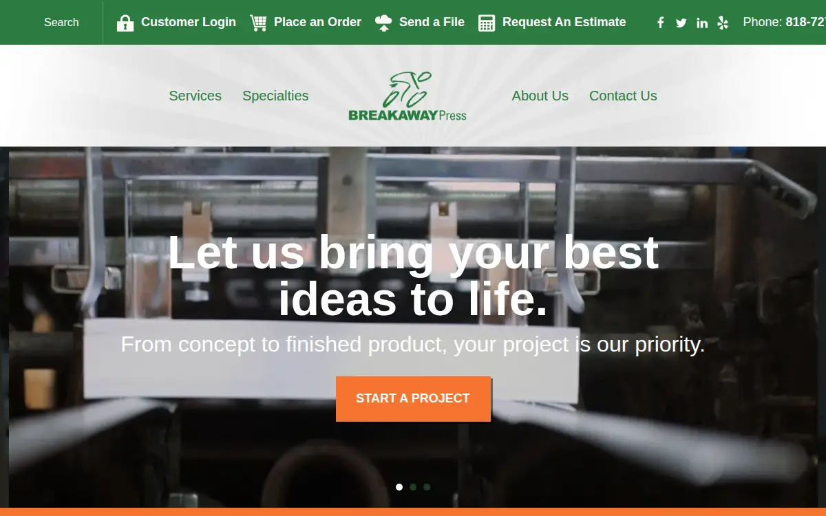Homepage of Breakaway Press, INC