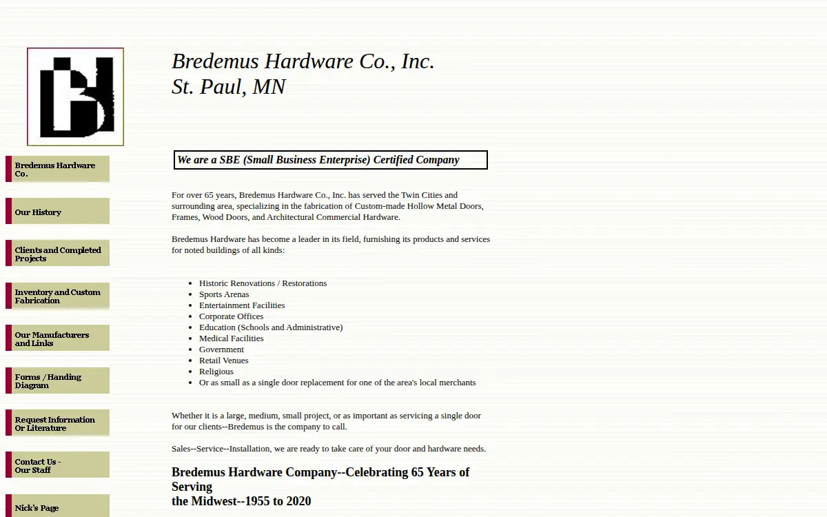 Homepage of Bredemus Hardware Company, INC.