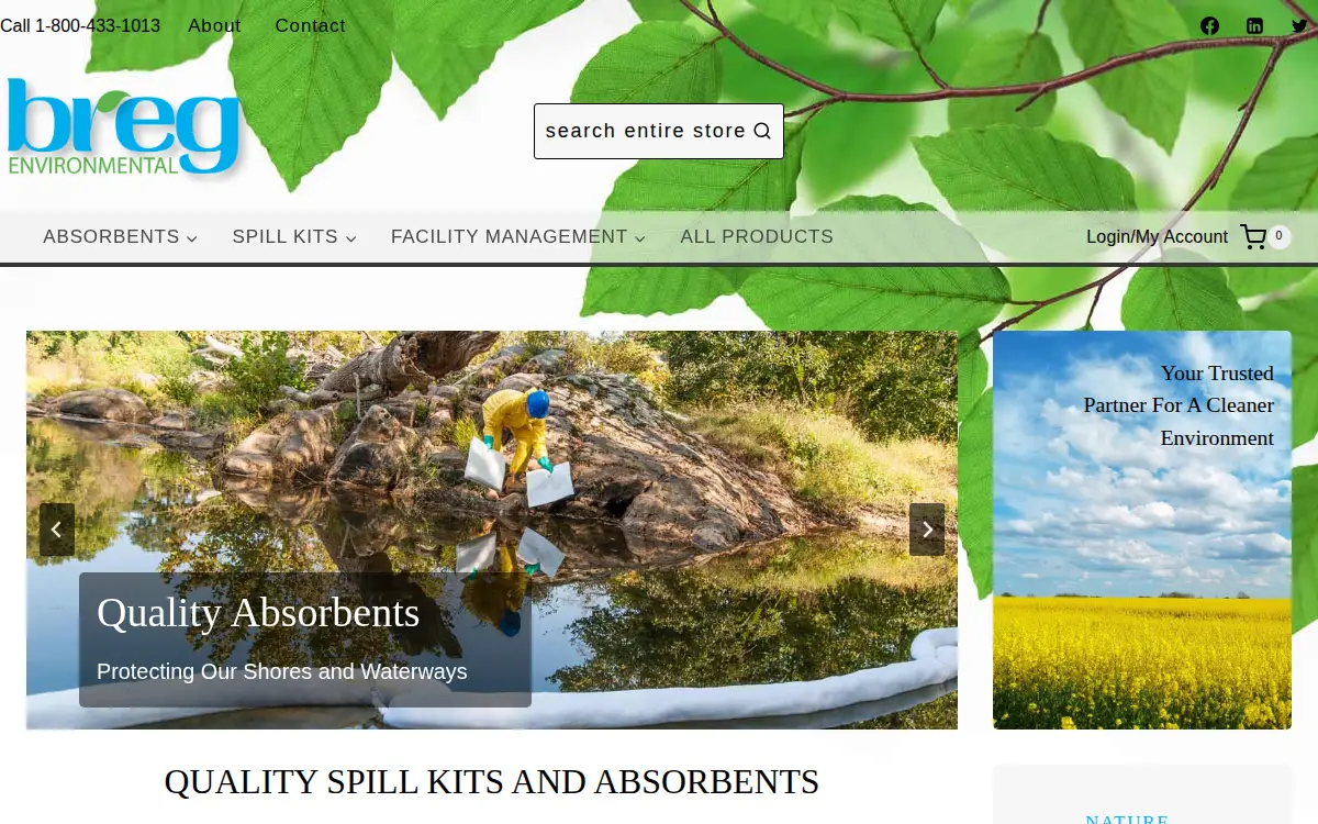 Homepage of Breg Oil Sponge International, INC.