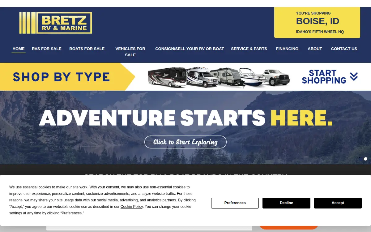 Homepage of Tour America Rv Center, LLC