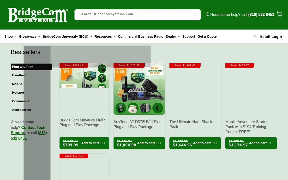 Homepage of Bridgecom Systems, LLC