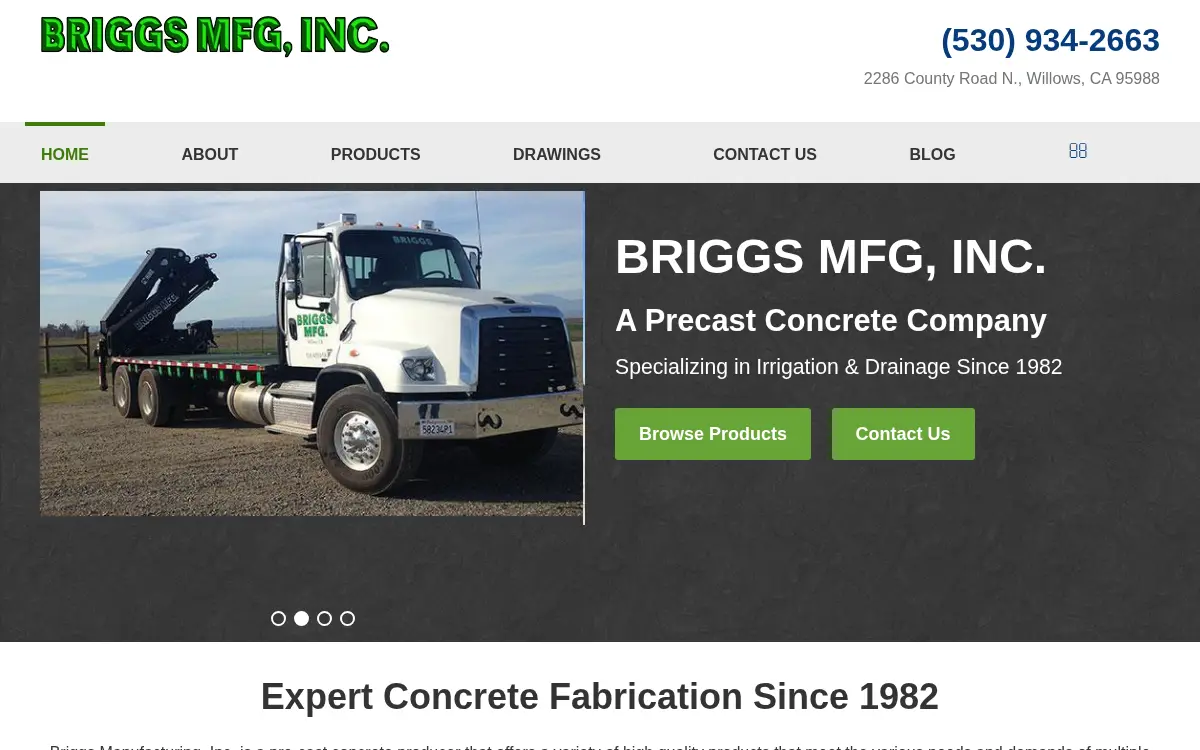 Homepage of Briggs Mfg, INC