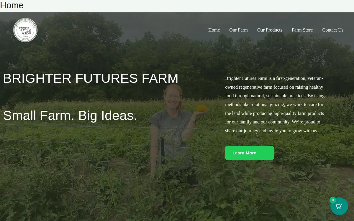 Homepage of Brighter Futures Farm, LLC