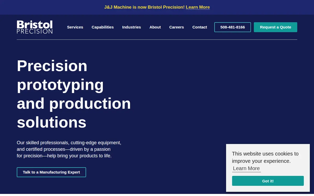 Homepage of Bristol Precision, INC.