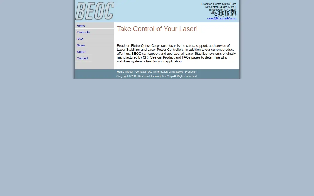 Homepage of Brockton Electro-optics CORP.
