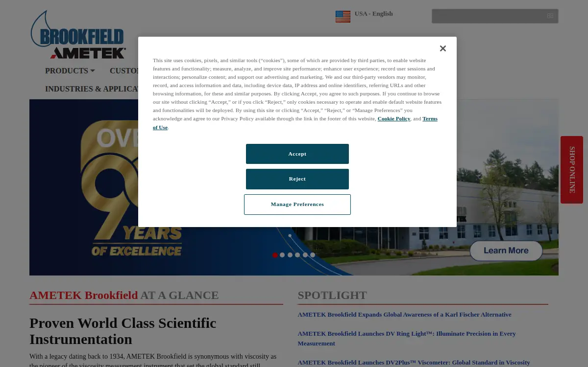 Homepage of Ametek Arizona Instrument LLC