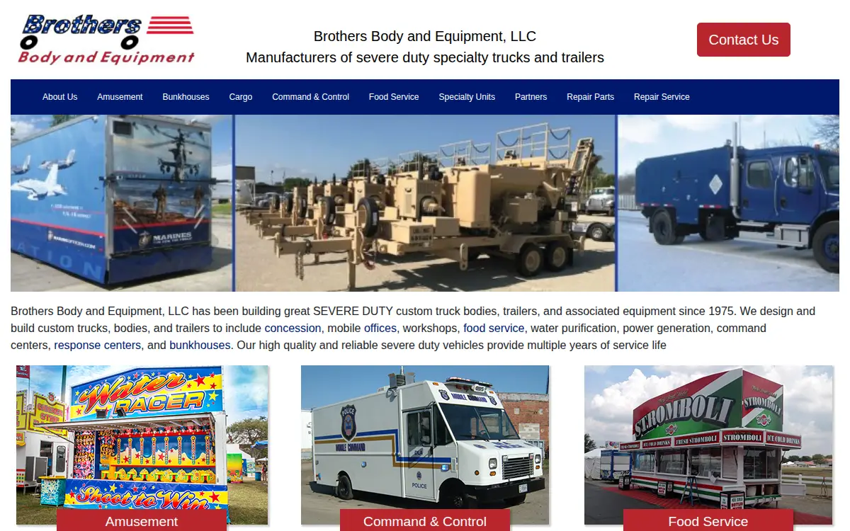 Homepage of Brothers Body and Equipment, LLC