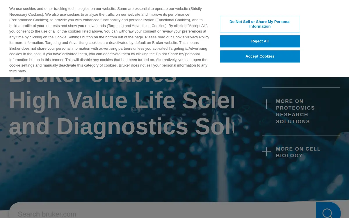 Homepage of Bruker Scientific LLC