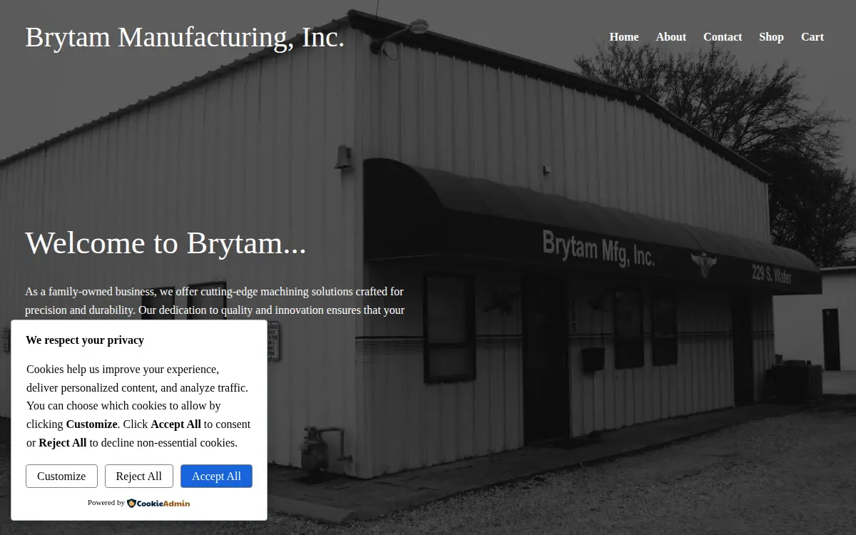 Homepage of Brytam Manufacturing, INC.