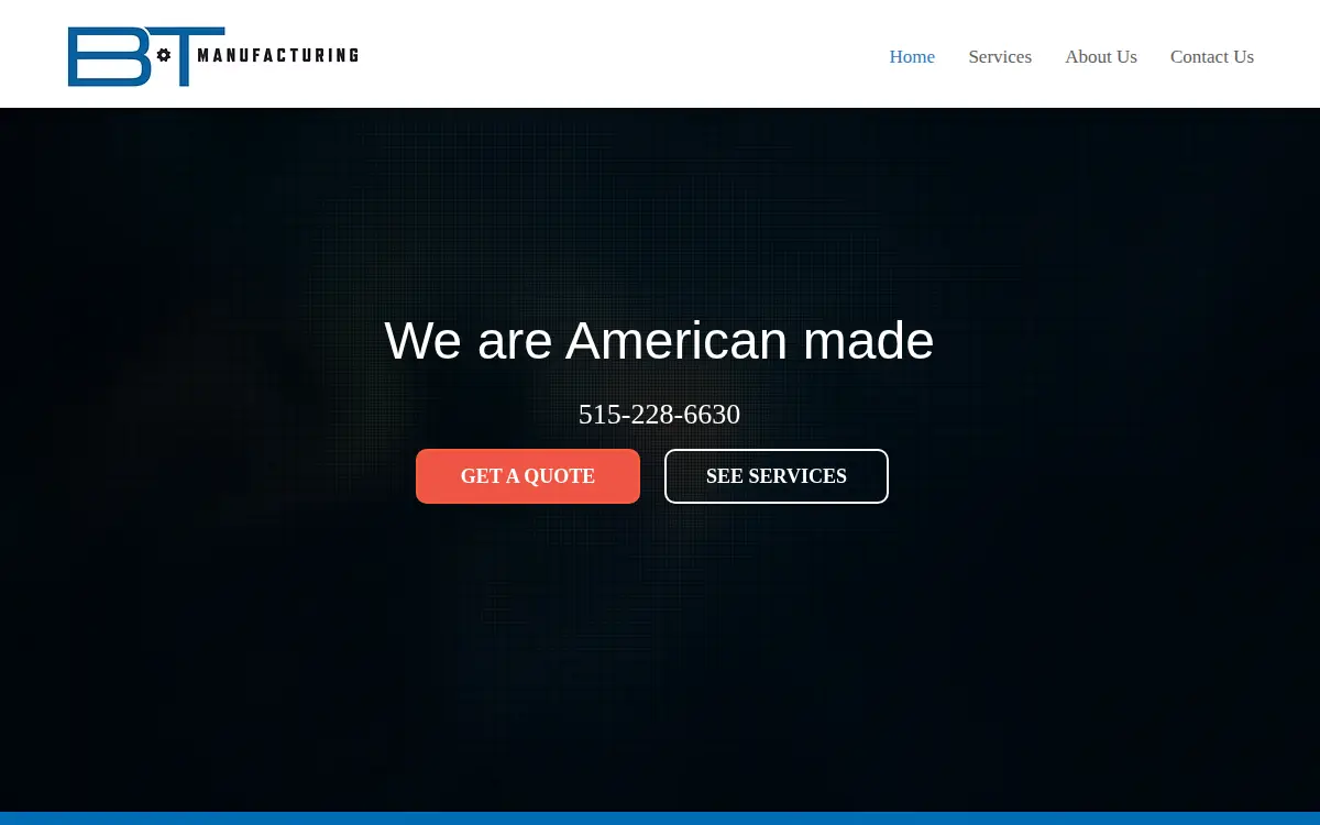 Homepage of Bt Machine and Fabrication, LLC