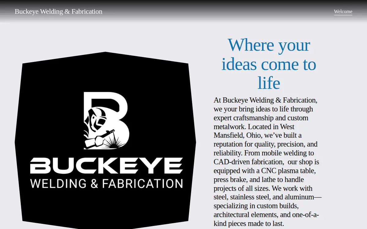Homepage of Buckeye Welding & Fabrication LLC