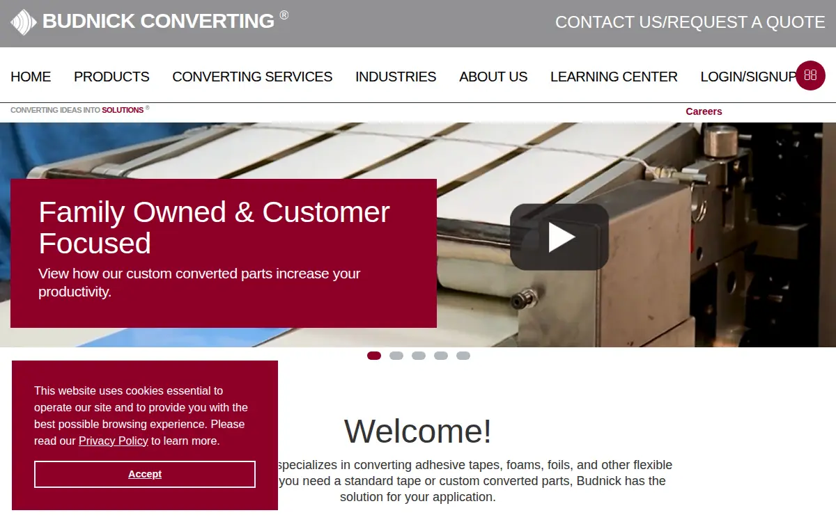 Homepage of Budnick Converting, INC