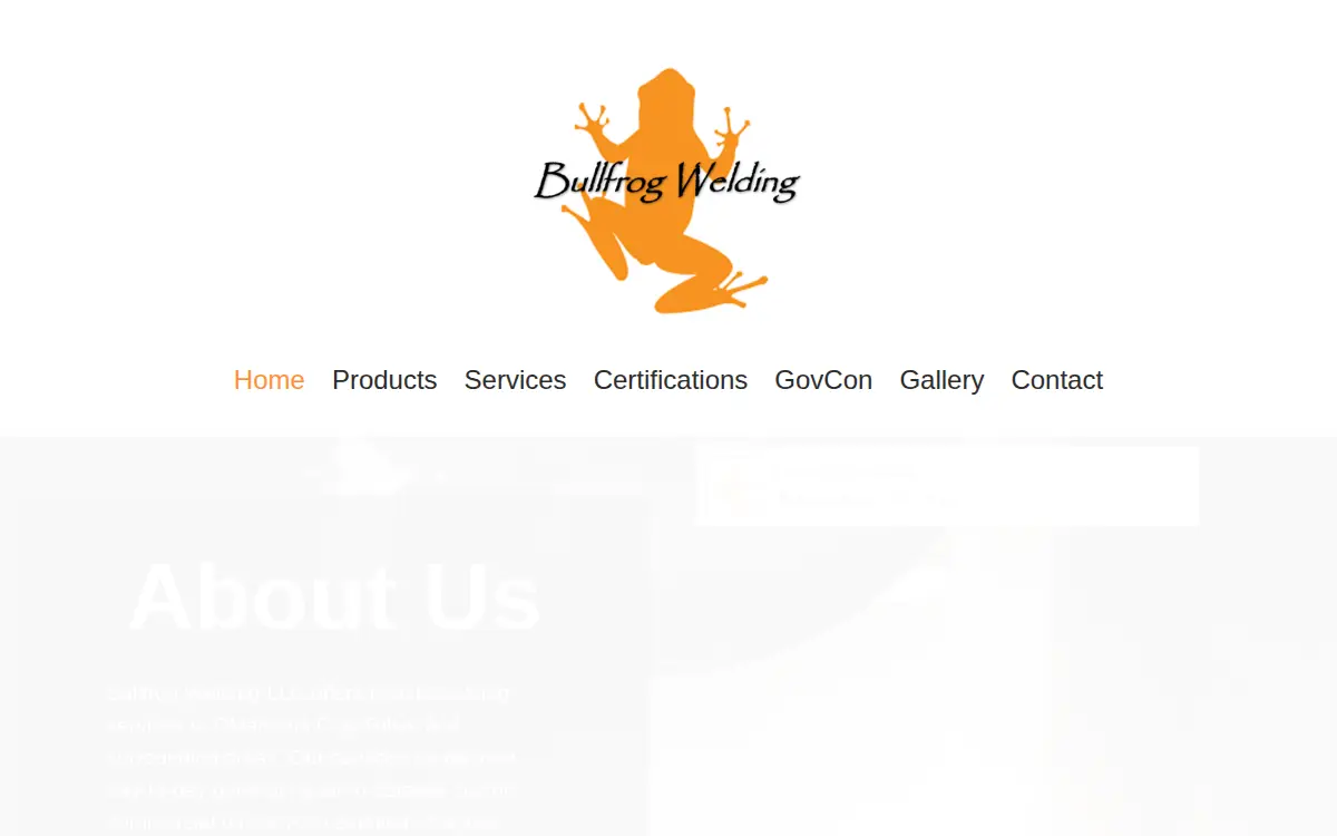 Homepage of Bullfrog Welding LLC
