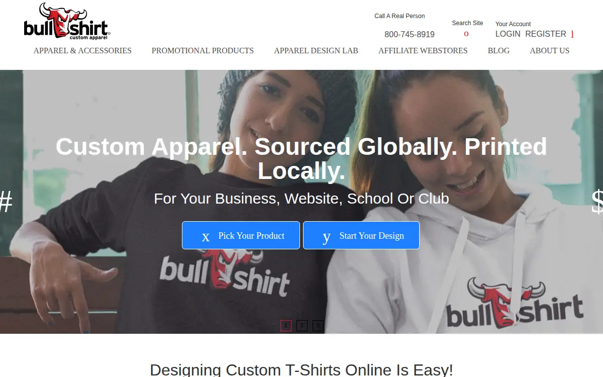 Homepage of Bullshirt, LLC