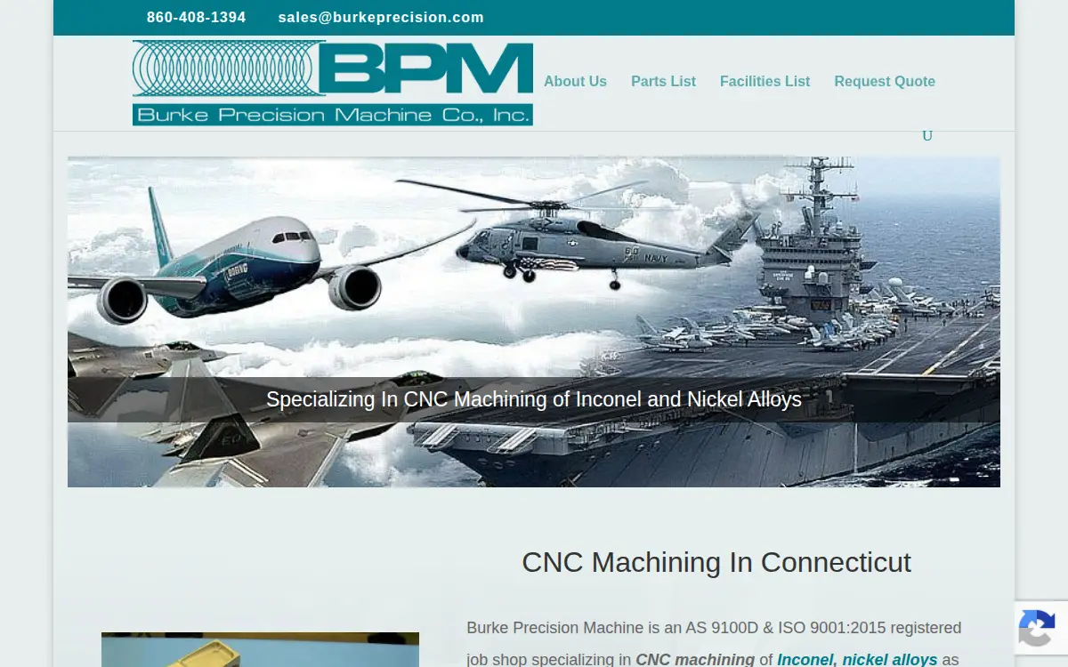 Homepage of Burke Precision Machine Company, Incorporated