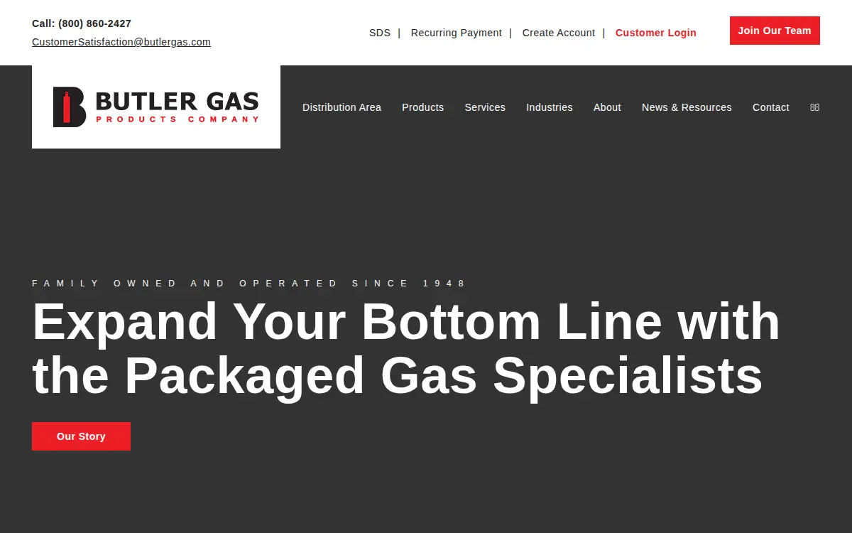 Homepage of Butler Gas Products Company