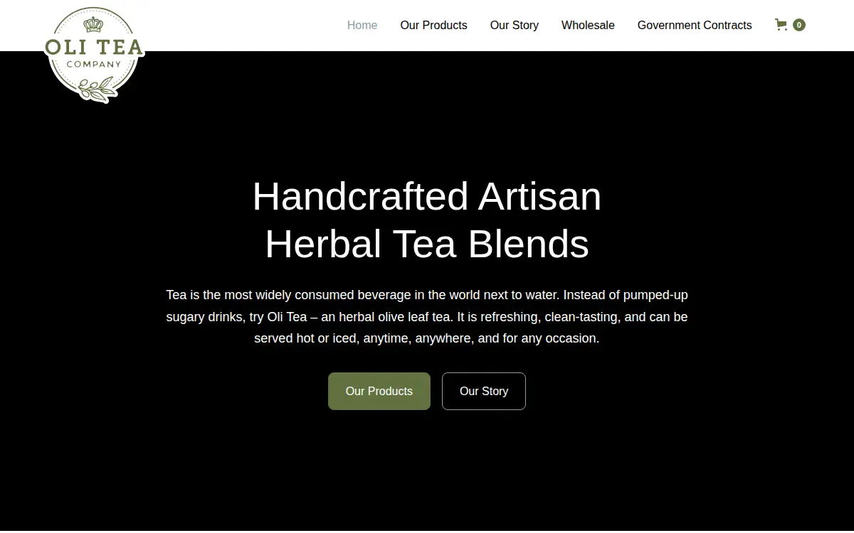 Homepage of Oli Tea Company, LLC
