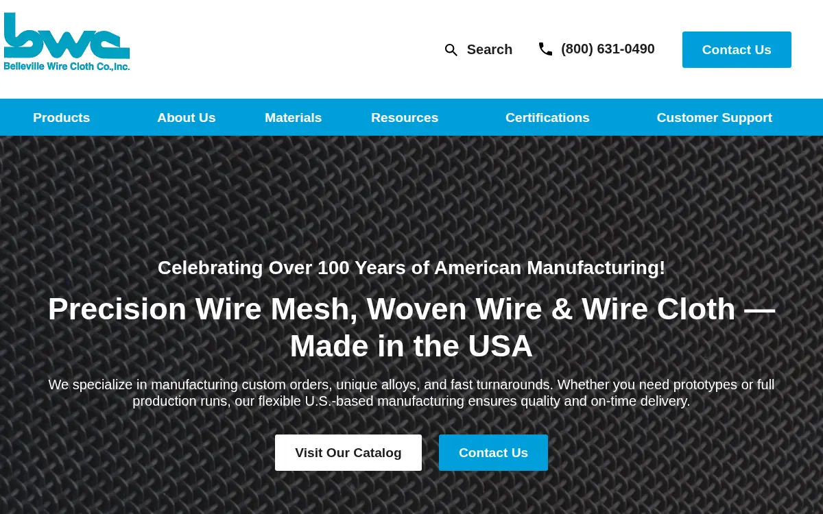 Homepage of Belleville Wire Cloth CO