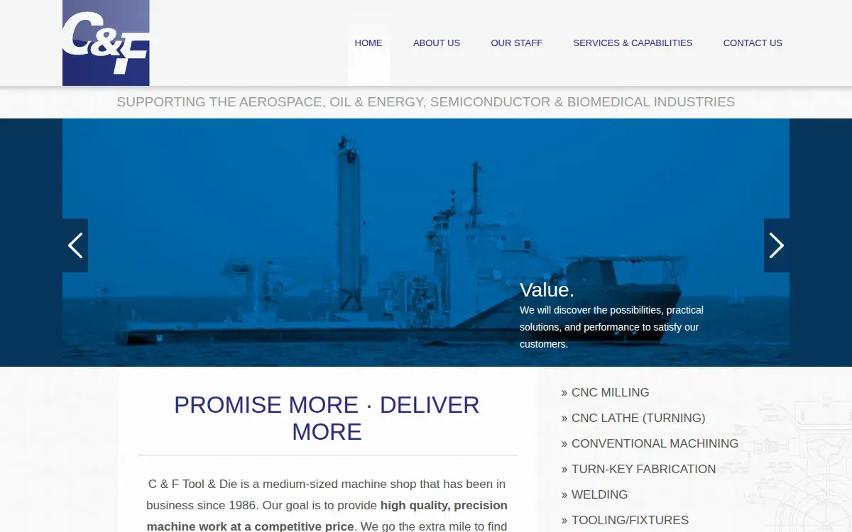 Homepage of C & F Tool & Die Co., LLC