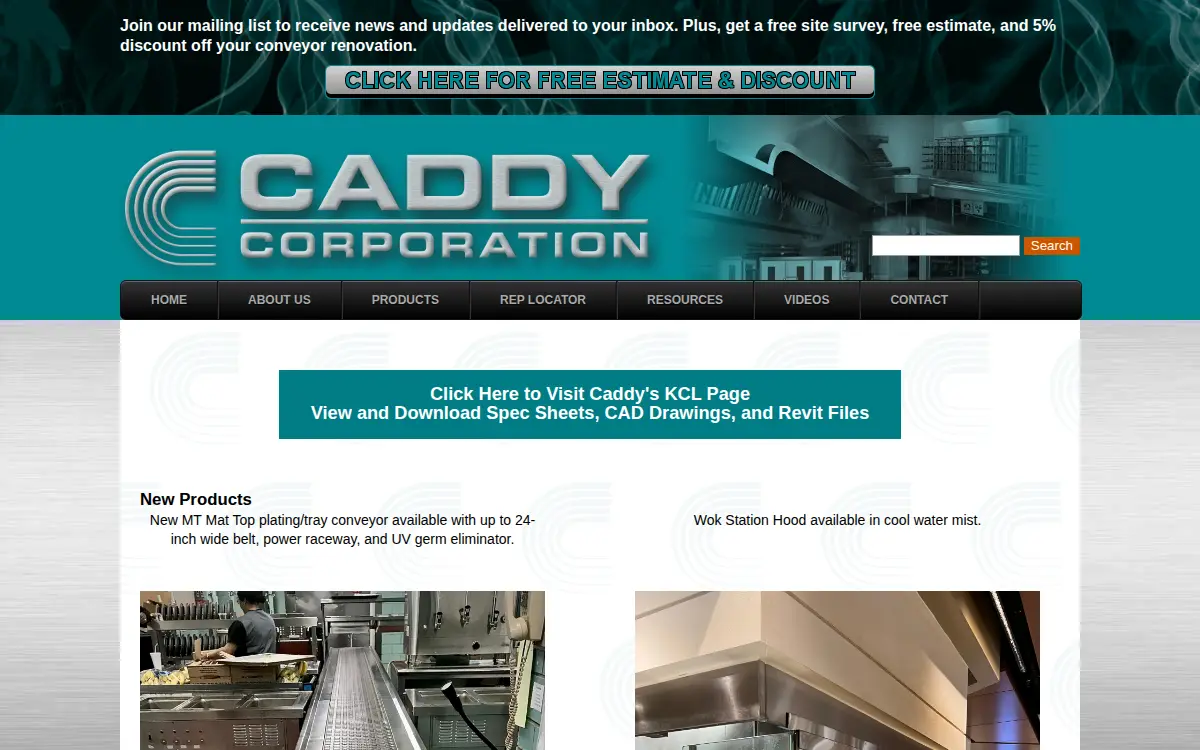 Homepage of Caddy Corporation of America