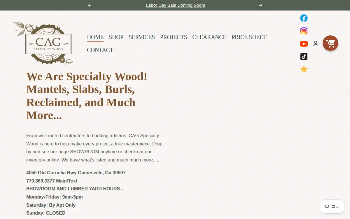 Homepage of Cag Specialty Wood Lllp