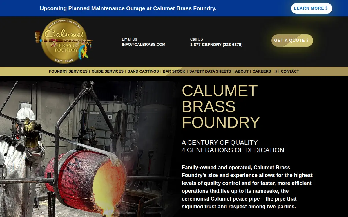 Homepage of Calumet Brass Foundry, INC