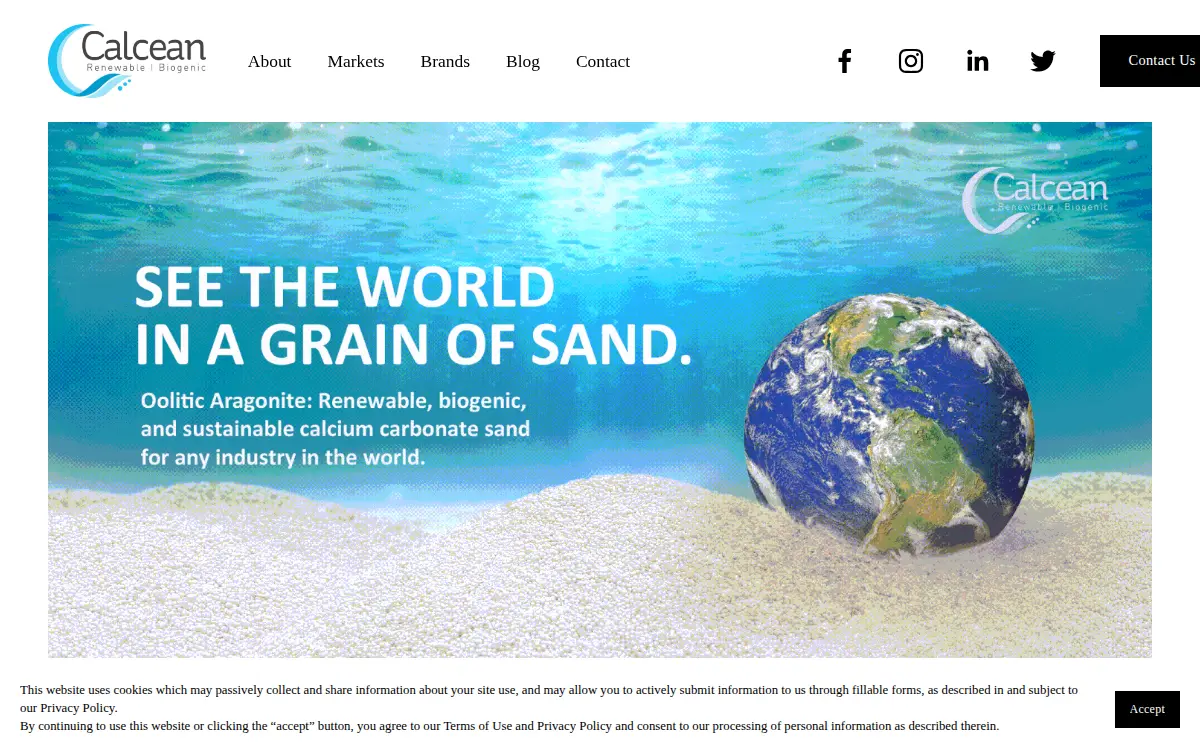 Homepage of Calcean Minerals & Materials LLC