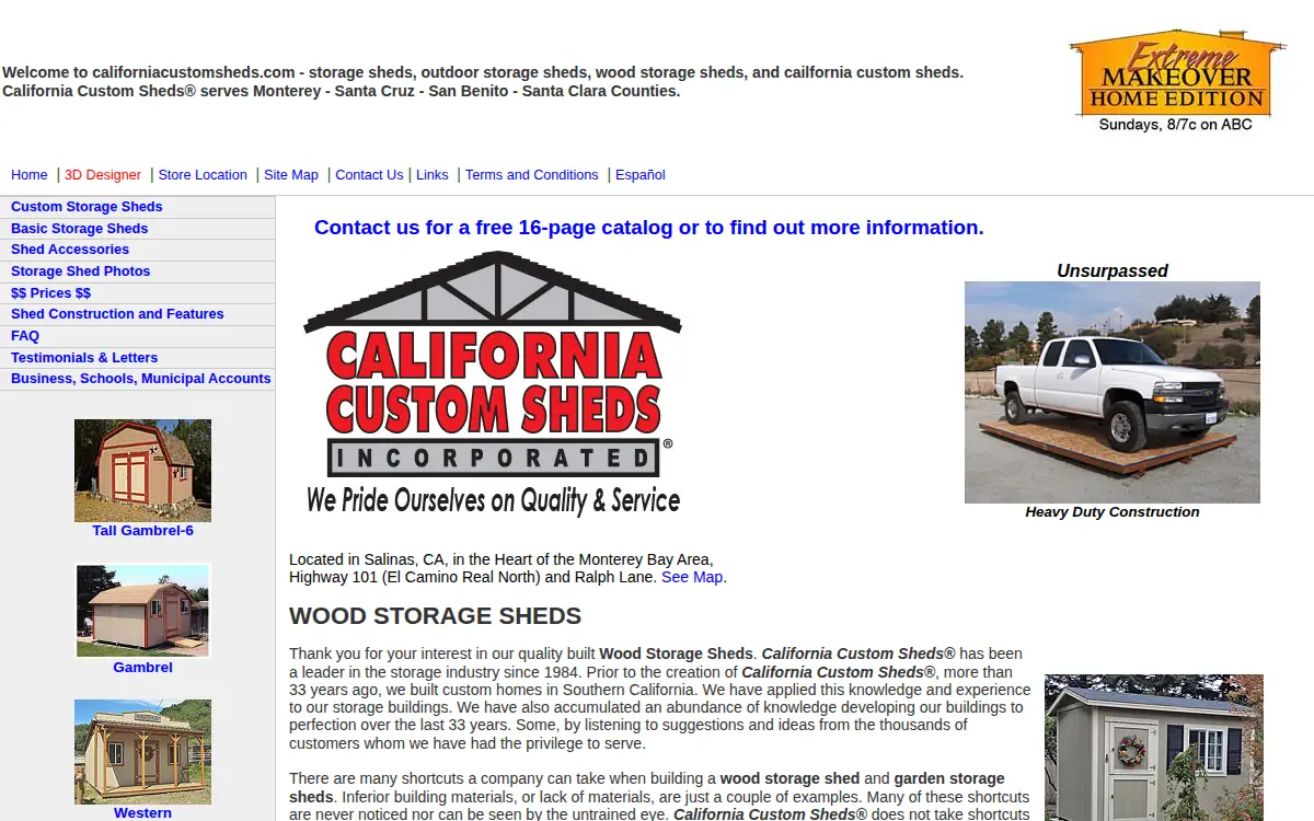 Homepage of California Custom Sheds Incorporated
