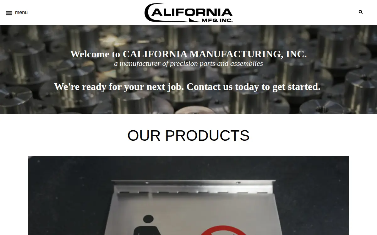 Homepage of California Manufacturing, INC.
